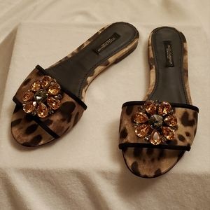 Dolce & Gabanna Leopard Print Crystal Embellished Sandals